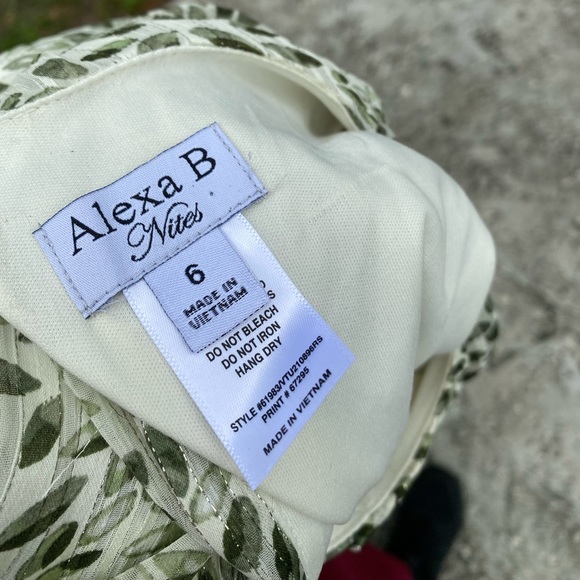 Alexa B Leaves Print Belted Shimmery Chiffon Maxi Dress Size 6 - Picture 8 of 9